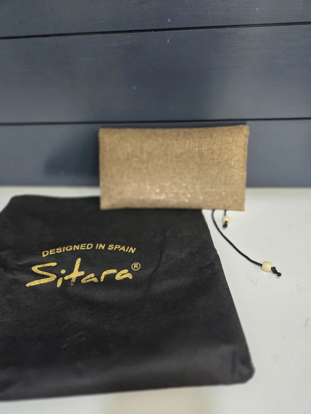 Sitara Gold-Tone Woven Crossbody Clutch - Textured Removable Strap Dust Bag